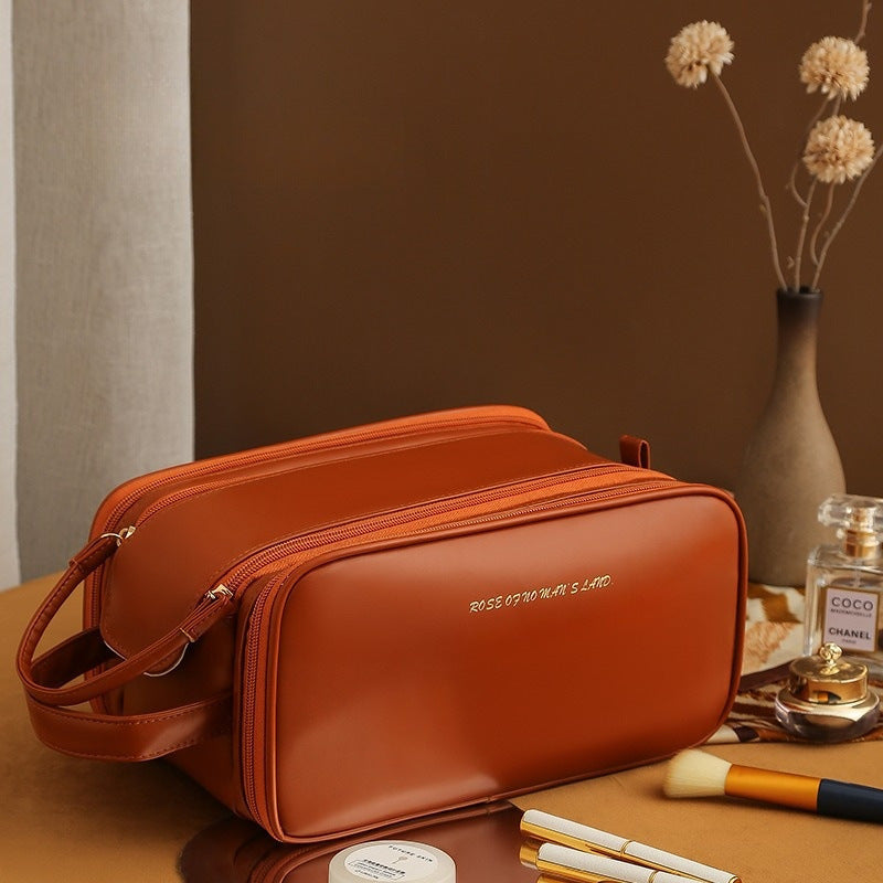 Triple-Layer PU Leather Cosmetic Bag