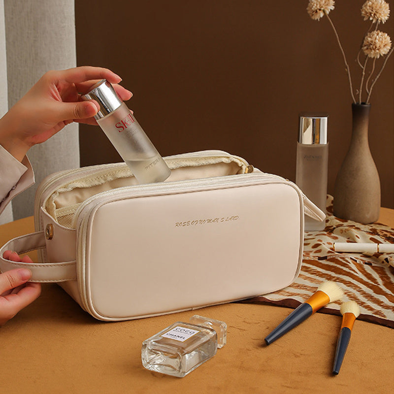 Triple-Layer PU Leather Cosmetic Bag