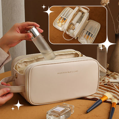 Triple-Layer PU Leather Cosmetic Bag