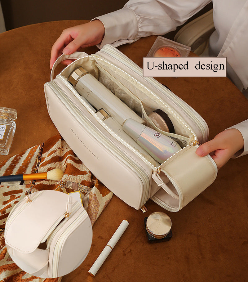 Triple-Layer PU Leather Cosmetic Bag