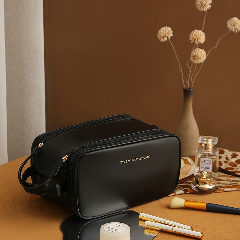 Triple-Layer PU Leather Cosmetic Bag